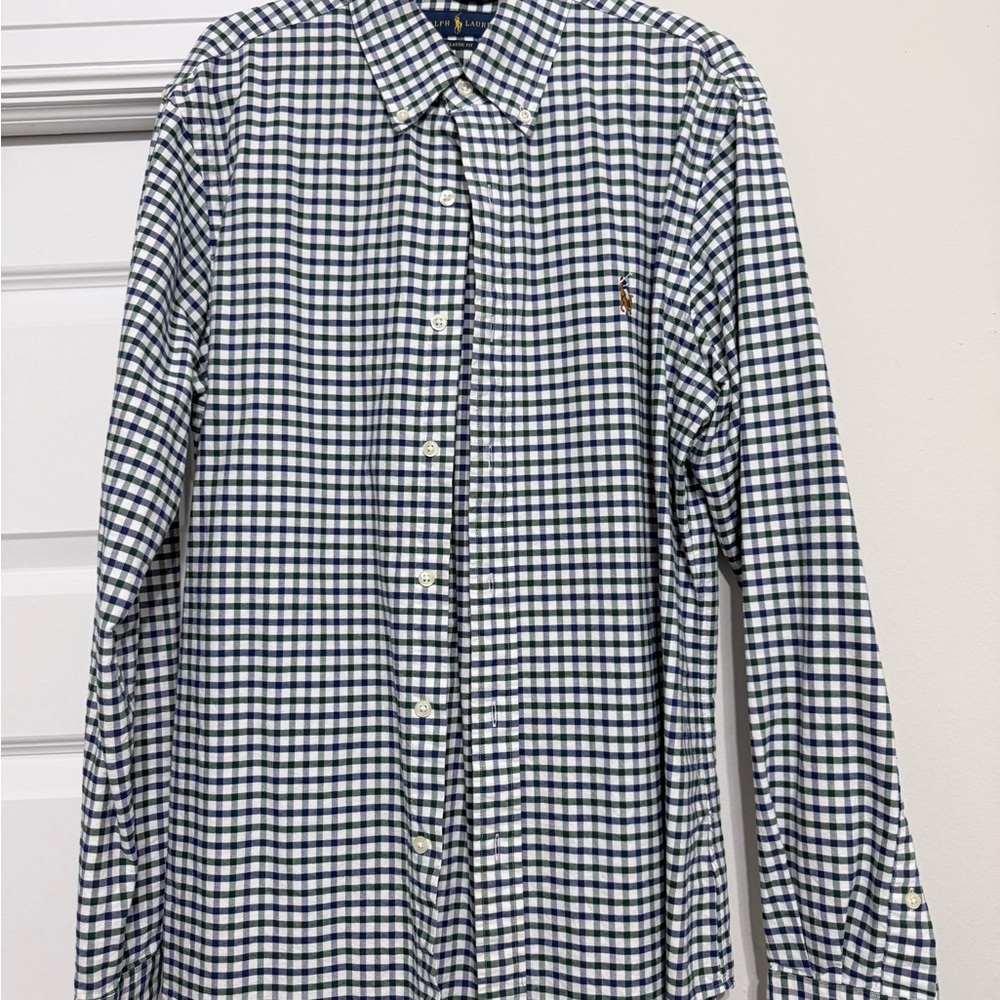 Ralph Lauren Men's Navy and White Plaid Shirt
